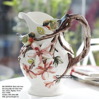 Bình Cắm Hoa Thủ Công Đắp Nổi Chim Hoa